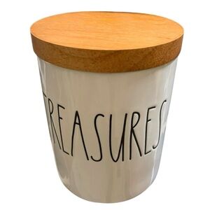TREASURES Ceramic Canister RAE DUNN Wood Top Storage Jar Dresser Organizer